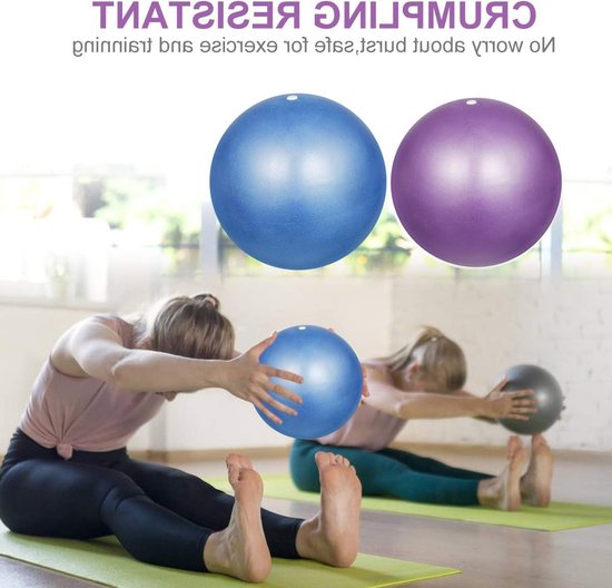 Set van 2 Zachte Pilates Ballen van 9 Inch voor Oefeningen, Yoga, Core Training en Fysiotherapie - Blauw en Paars — afbeelding 3