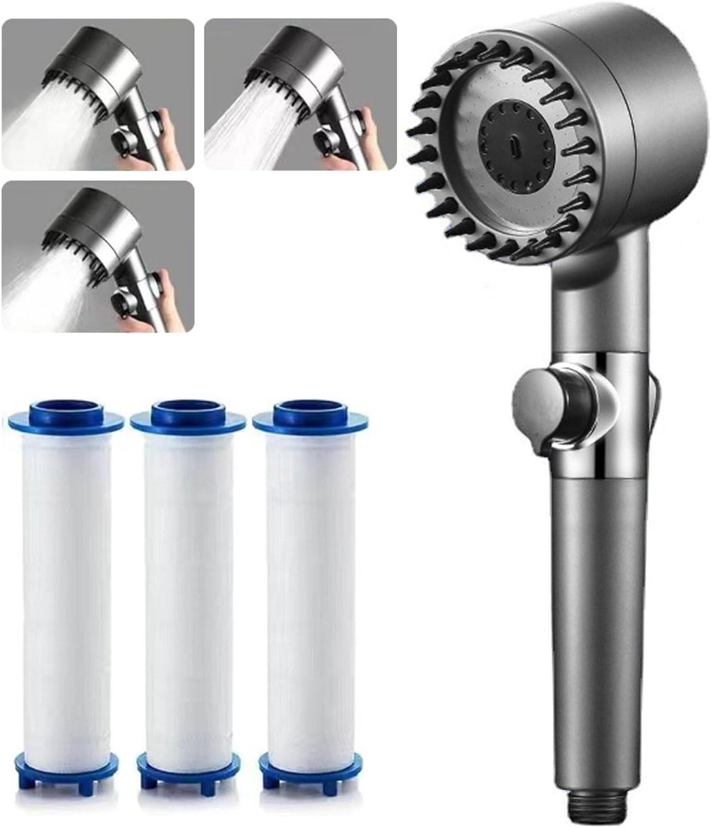 Hoogdruk Handdouche met 3 Stralingen, Kalkvrije Douchekop, Waterbesparend en Inclusief 3 Vervangbare Filters