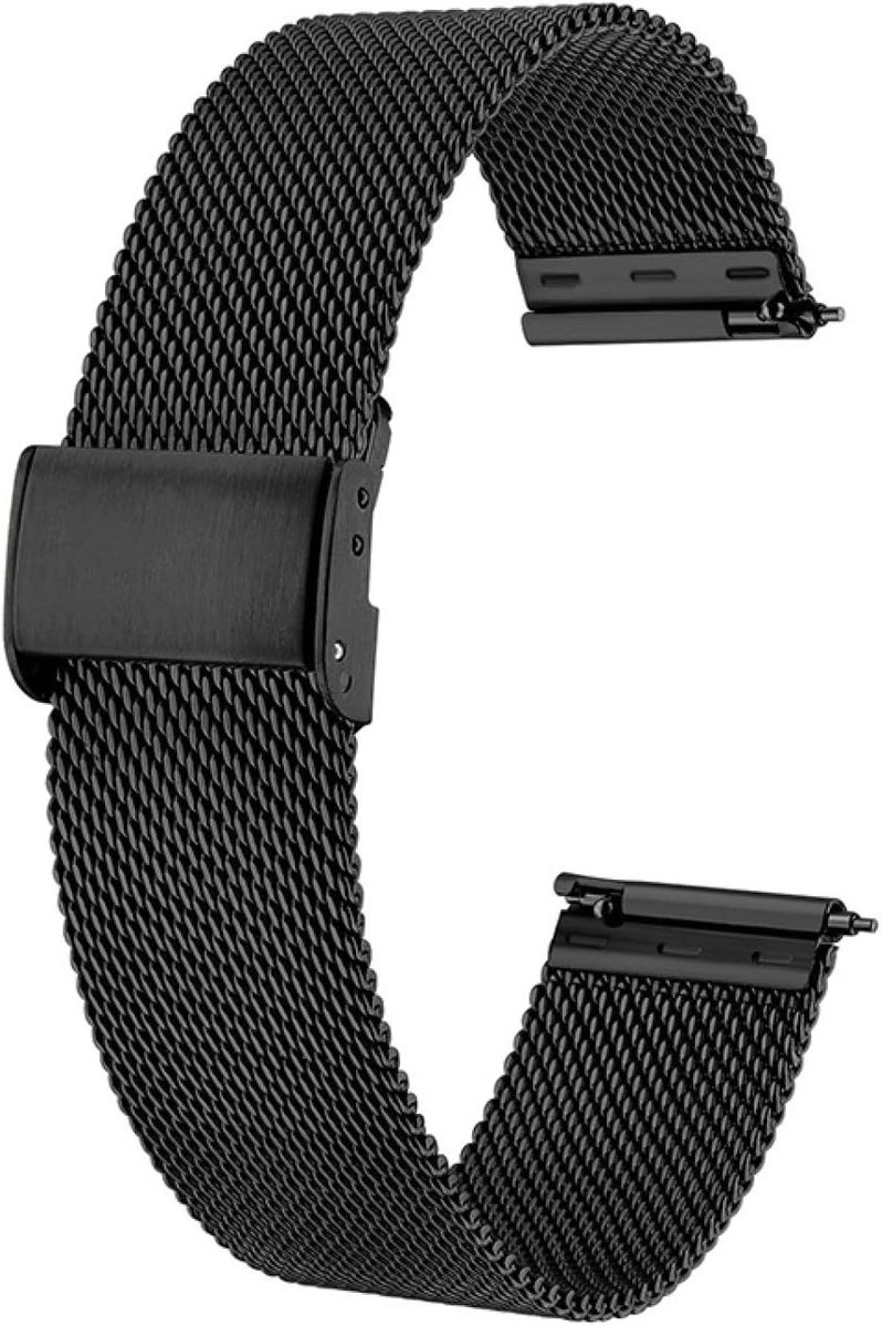 Verstelbare 20mm RVS Horlogeband, Zwart Metaal Mesh Strap voor Dames en Heren, Duurzaam en Stijlvol