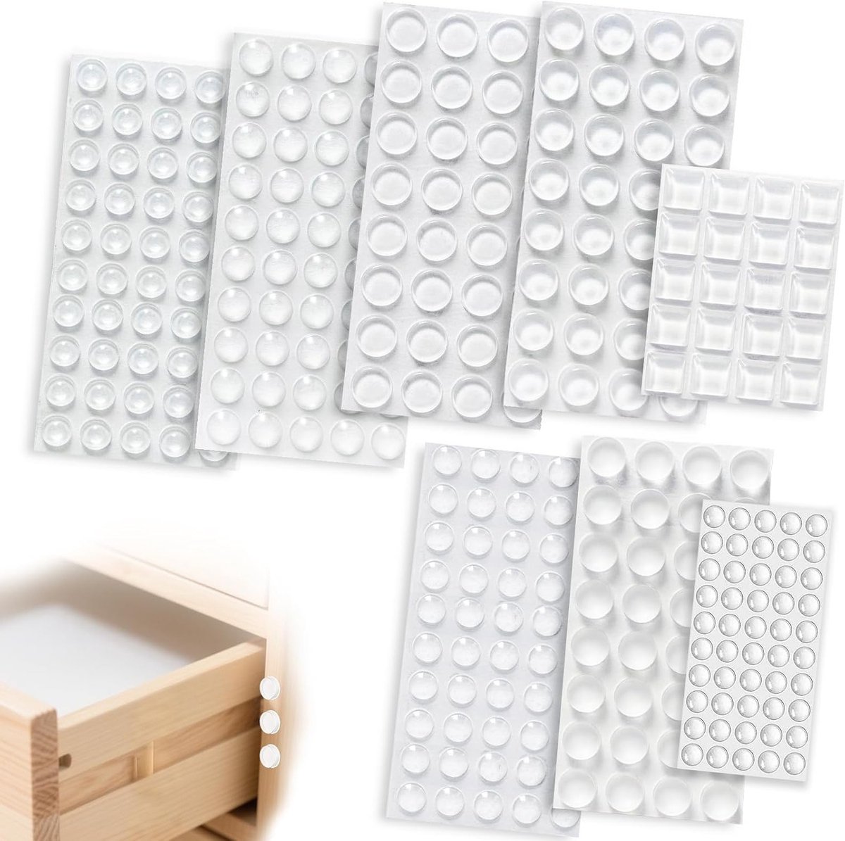 Set van 316 Transparante Zelfklevende Siliconen Rubber Buffers voor Deur- en Wandbescherming, Meubels en Lades, Verkrijgbaar in 8 Maten