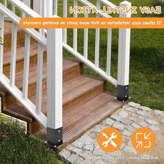 Poststeunen voor vierkante houten palen 100 x 100 mm, schroefhulzen en bevestigingsplaten voor stevige omheiningen en constructies — afbeelding 4