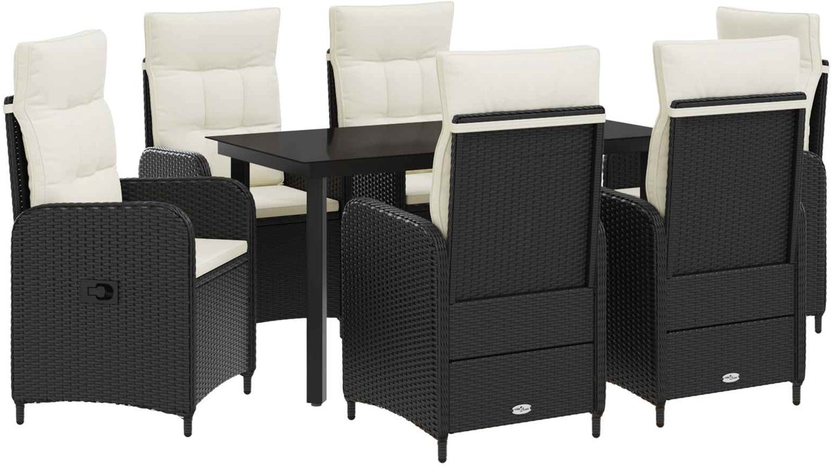 vidaXL Tuin - Eettafel - Set - 7 - st - Zwart - en - Crème - Wit - 140 - x - 70 - x - 74 - cm Zwart en Cream Wit