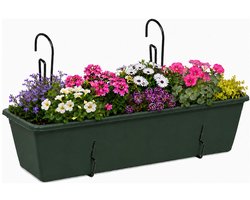 Geli Plantenbak Balcony - groen - met metalen ophangbeugels - 60 x 18 x 15 cm - hard kunststof - langwerpig -