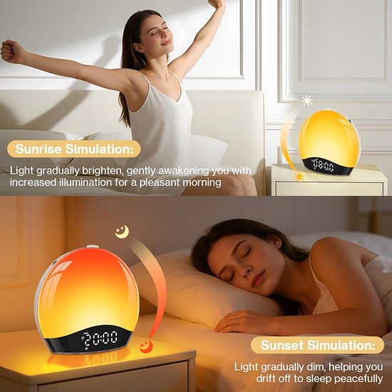 Wekker Klok - Natuurlijke Geluiden - Rustig Ontwaken - Simulatie Zonsopgang - 18 Kleuren - Wit — afbeelding 5