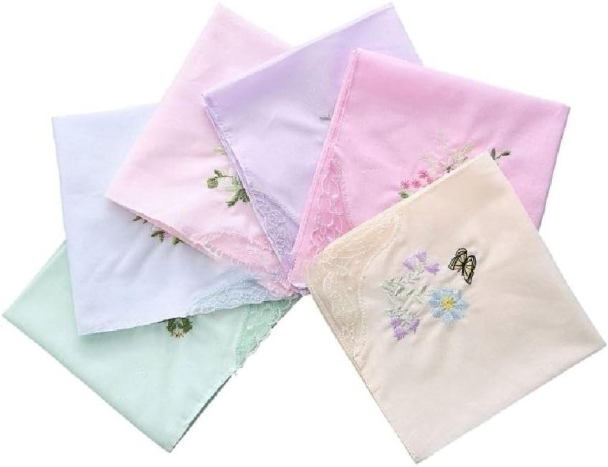 Geborduurde zakdoek - Kanten zakdoek - Feestelijke accessoire - Zacht katoen - 28 cm - Wit