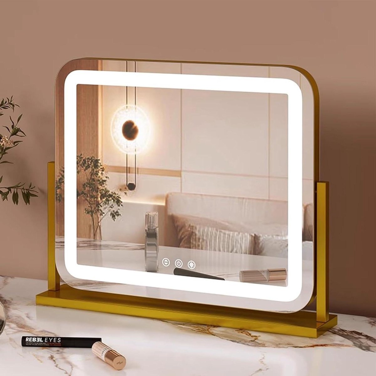 Verlichte Make-up Spiegel - Tafelspiegel Verstelbaar - Make-up Aanbrengen - Smart Touch Bediening - 55 cm - Goud