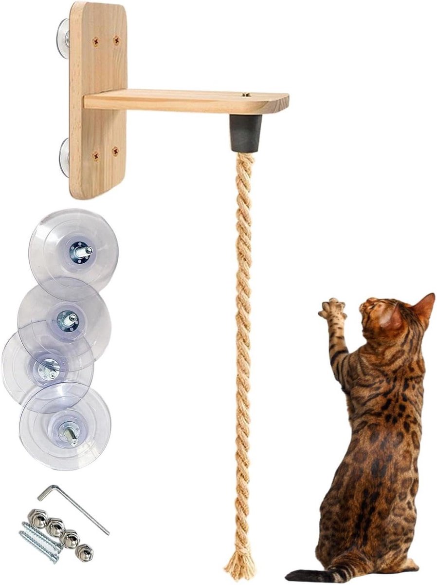 Klimtouw Kat - Kattenwand Speeltuin - Spelen Krabben - Met Springplank - 2 Meter - Natuurlijk