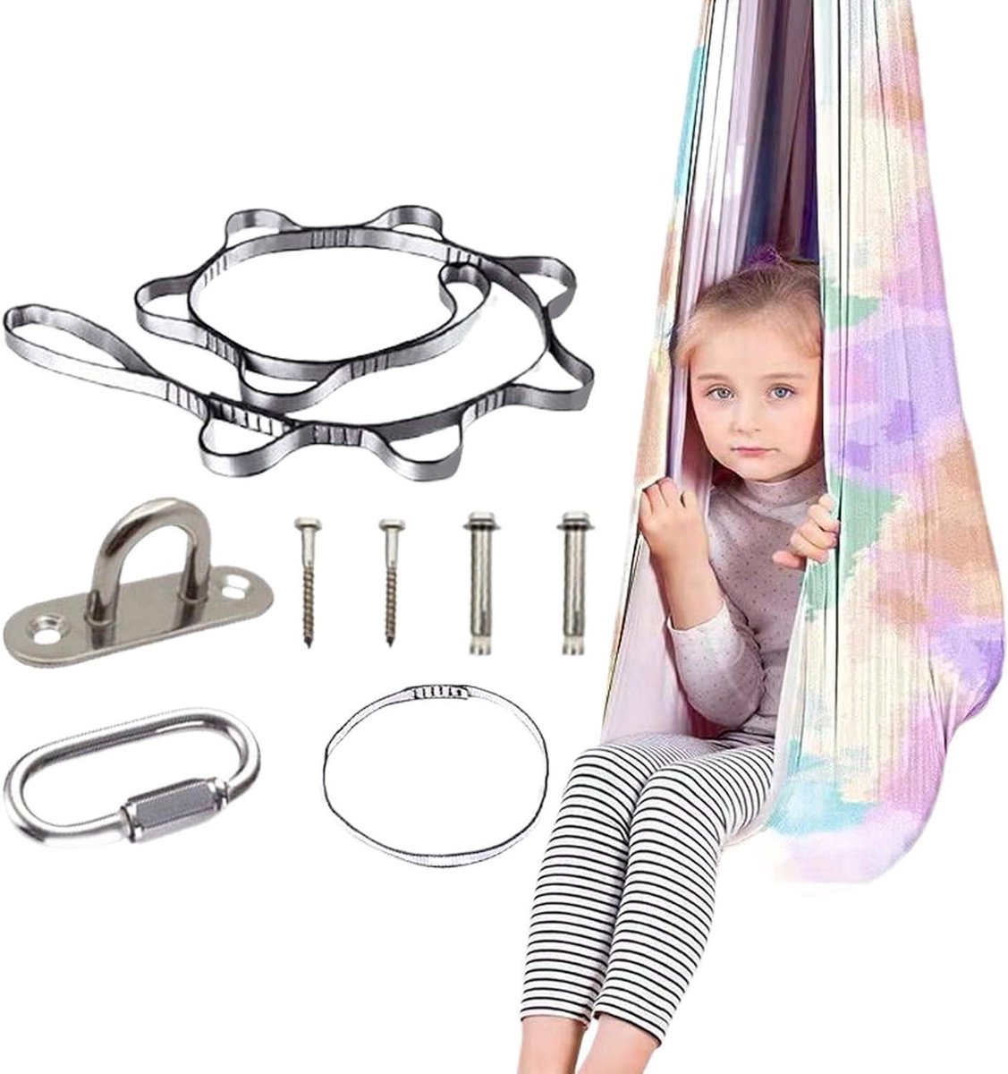 Kinderschommel Hangmat - Zintuiglijke Schommel - Spelen en Ontspannen - Elastisch en Slijtvast - 280x150 cm - Regenboogkleur