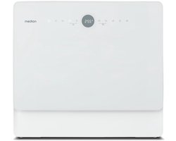 MEDION Mini Vaatwasser DWT50 (tafelmodel vaatwasser, vaatwasser, 5 couverts, werkt met/zonder wateraansluiting, emmerfunctie, 35 cm diep, 7 reinigingsprogramma's, MD 37775) wit