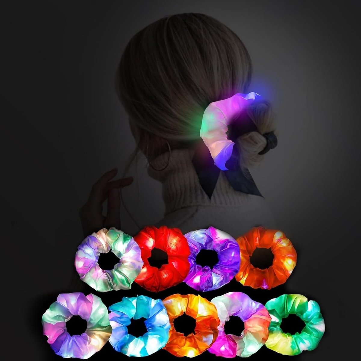 Kleurrijke LED Scrunchies voor Vrouwen en Meisjes - 10 Stuks Glow Haaraccessoires voor Feestjes en Festivals