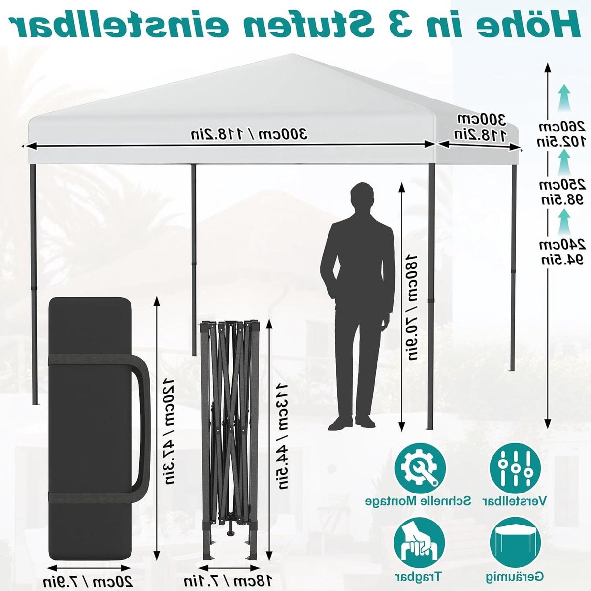 Pop-up Paviljoen - Feesttent Vouwbaar - Buitenfeest Organiseren - Eénpersoons Montage - 3 x 3 Meter - Wit
