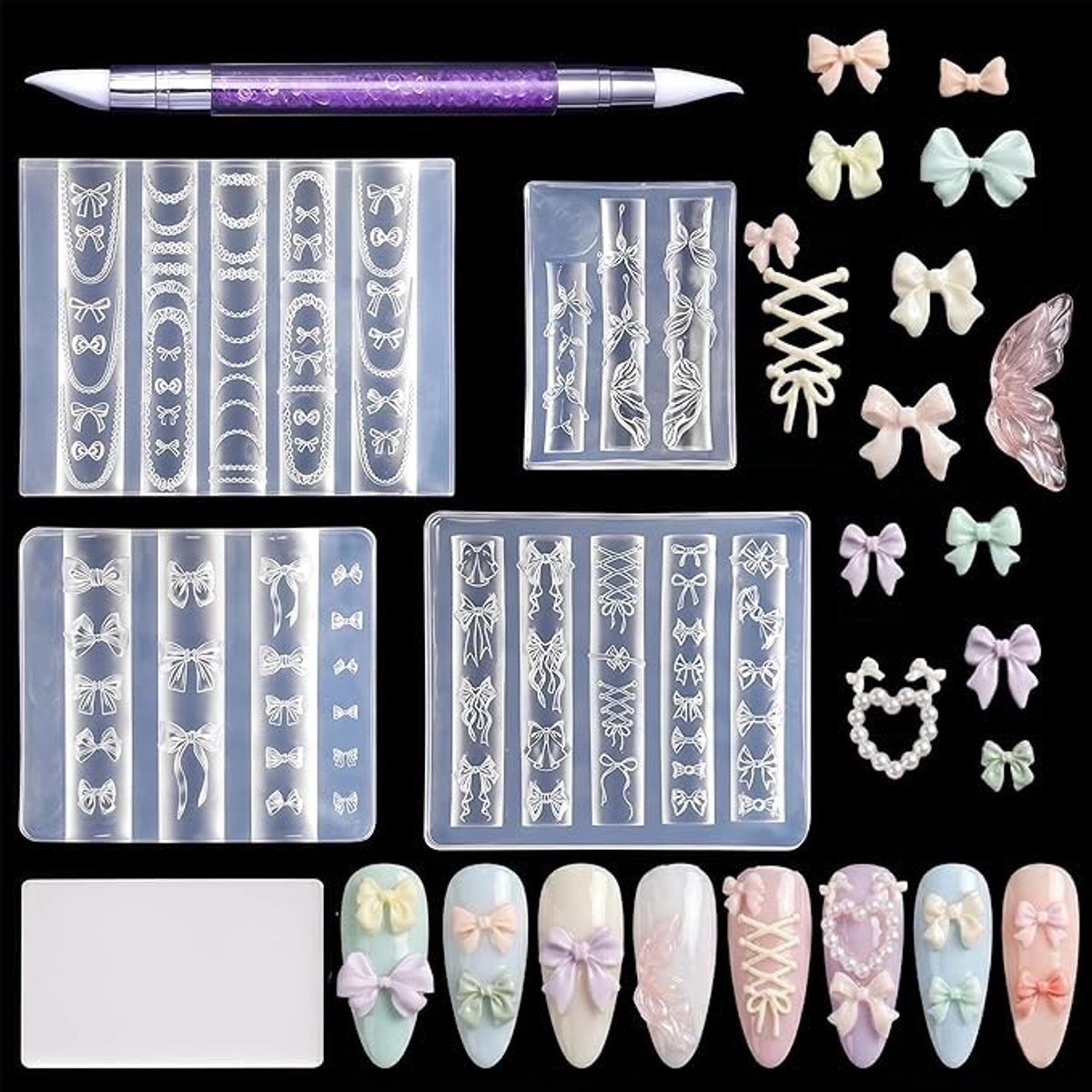 4-delige Nagelstempel Set met Siliconen Mallen voor 3D Nagelkunst