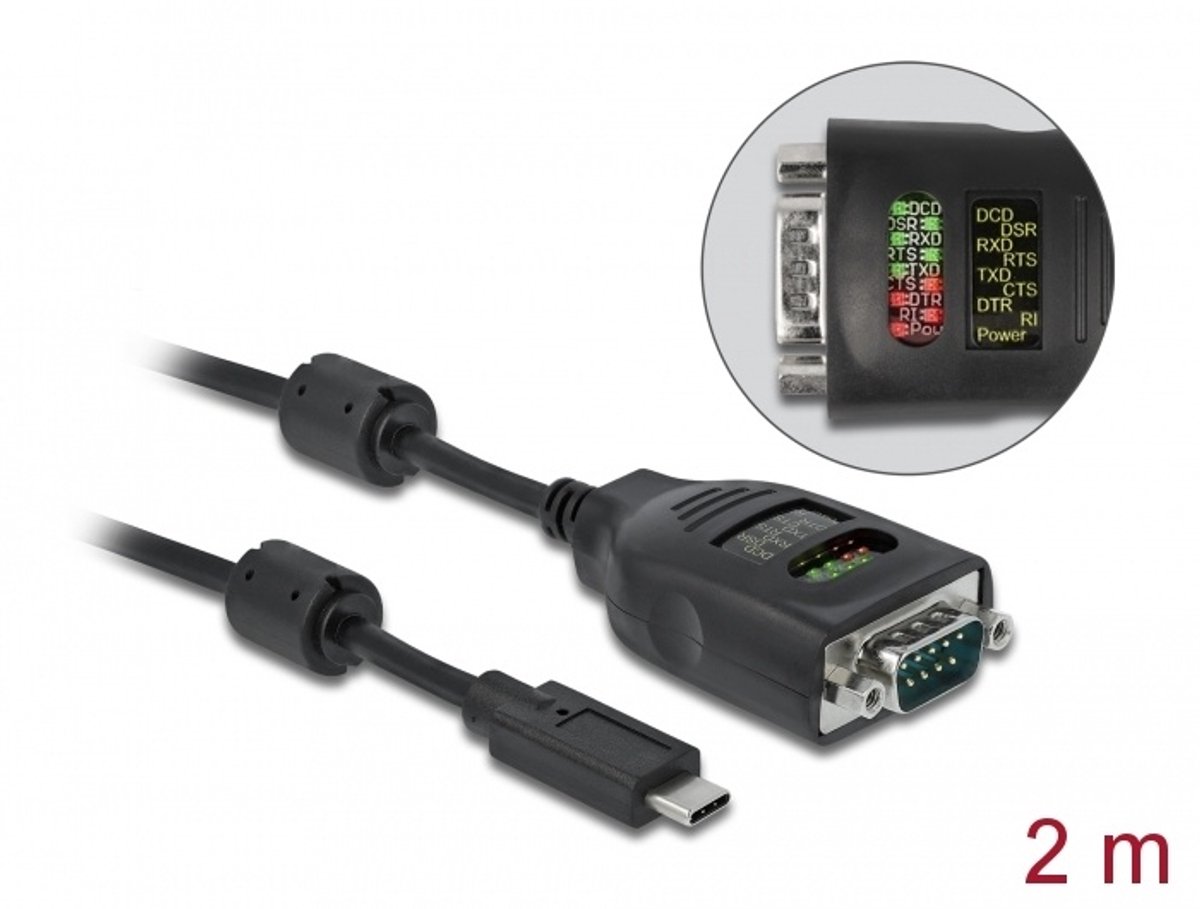 Delock USB Type-C™ to Serial DB9 Adapter with 9 LED RS-232 Tester