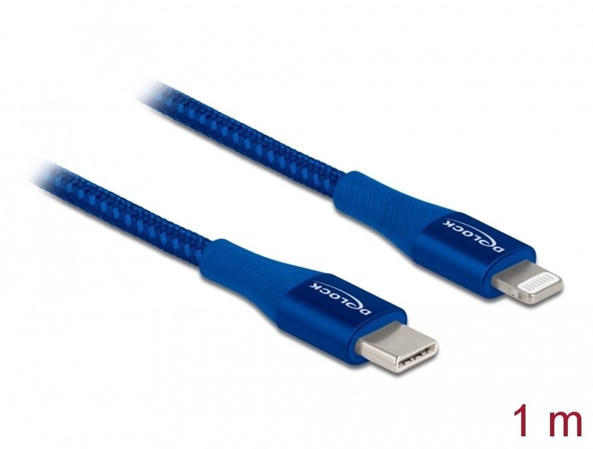 Gegevens- en oplaadkabel USB Type-C naar Lightning voor iPhone, iPad en iPod Blue 1 M MFI