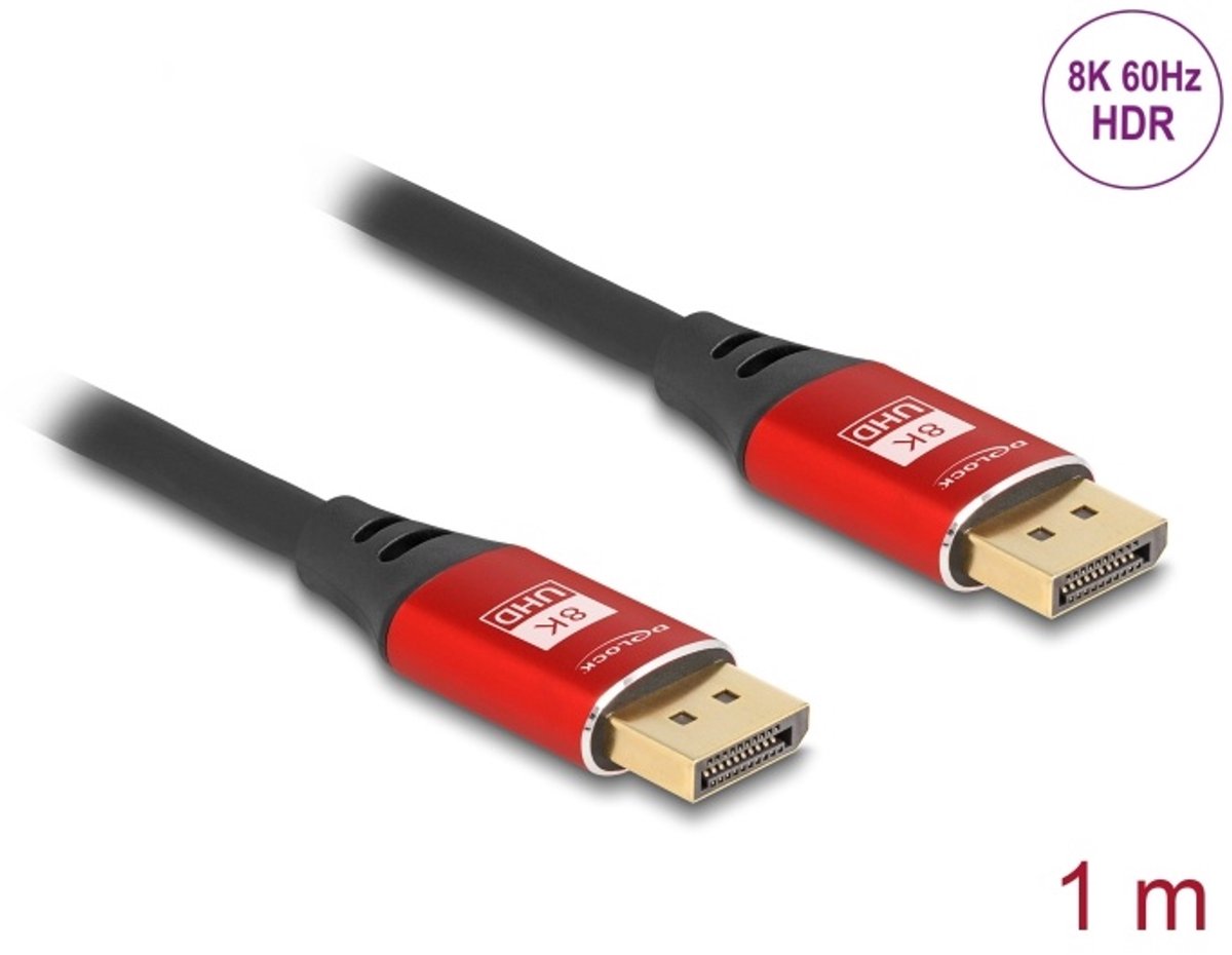 Delock DisplayPort Cable 8K 60 Hz 1 m red metal