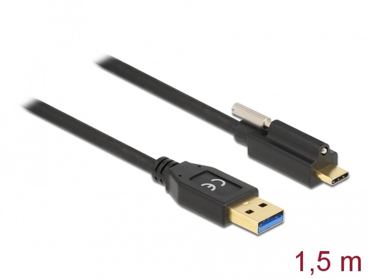 Superspeed USB (USB 3.2 Gen 2) Kabeltype-A mannelijk naar USB Type-C man met schroef op 1.5 m
