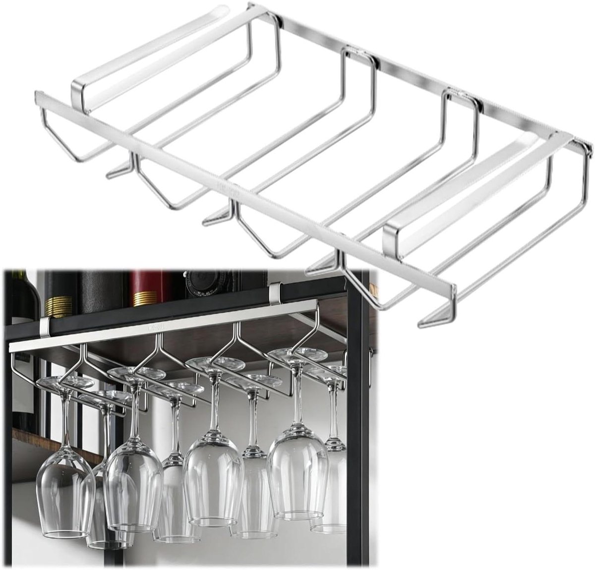 Wijnglashouder - Glazenrek Keuken - Keuken Organiseren - Zonder Boren - 435 cm - Zilver