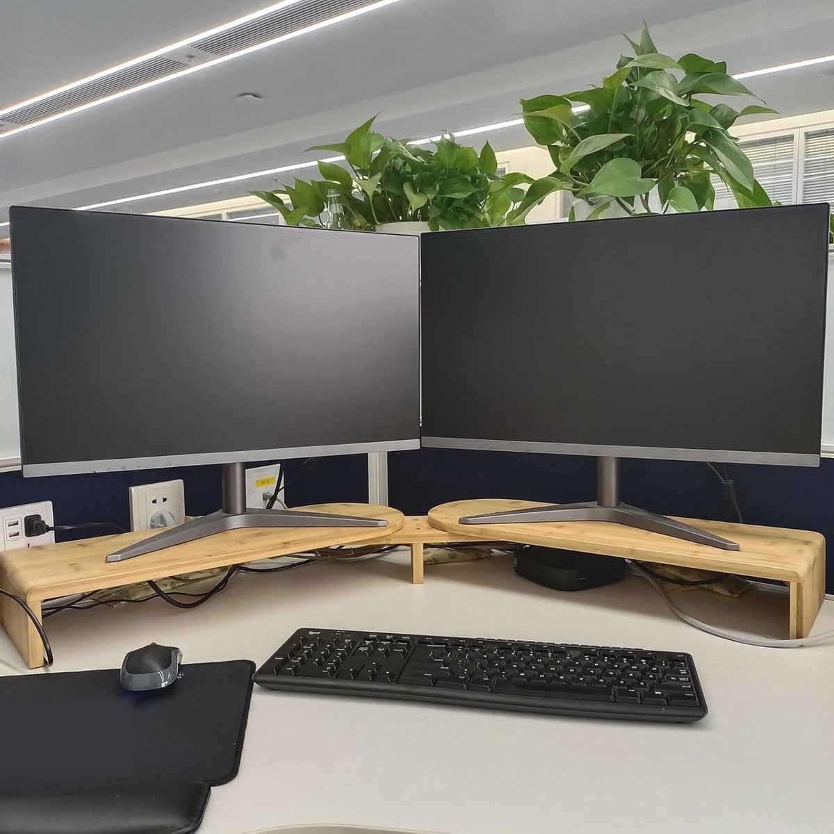 Monitor Verhoger - Bureau Plank - Bureau Organisatie - Dubbele Monitor Ondersteuning - Hoogte 13cm - Natuurlijk Hout