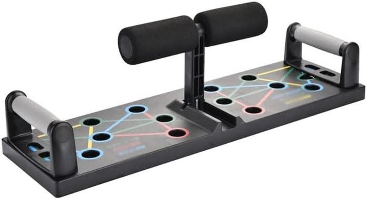 Fitness Push-up Board - Kracht Trainingsapparaat - Spieropbouw Thuis - Multi-Color Oefengids - 60x18.2 cm - Zwart