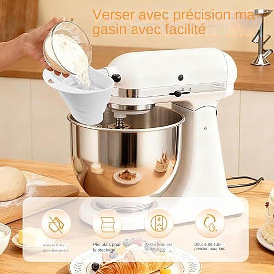 Meeltrechter Keukenrobot - Accessoire Uitgieten - Bakken Ingrediënten - Anti-spat Ontwerp - 135 x 12 cm - Wit — afbeelding 2