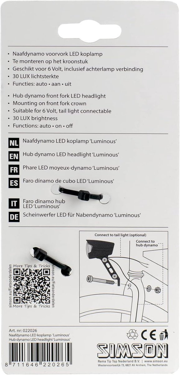 Fiets Koplamp - Naafdynamo Verlichting - Veilig Fietsen - 30 Lux Lichtopbrengst - Automatische Stand - Zwart — afbeelding 3