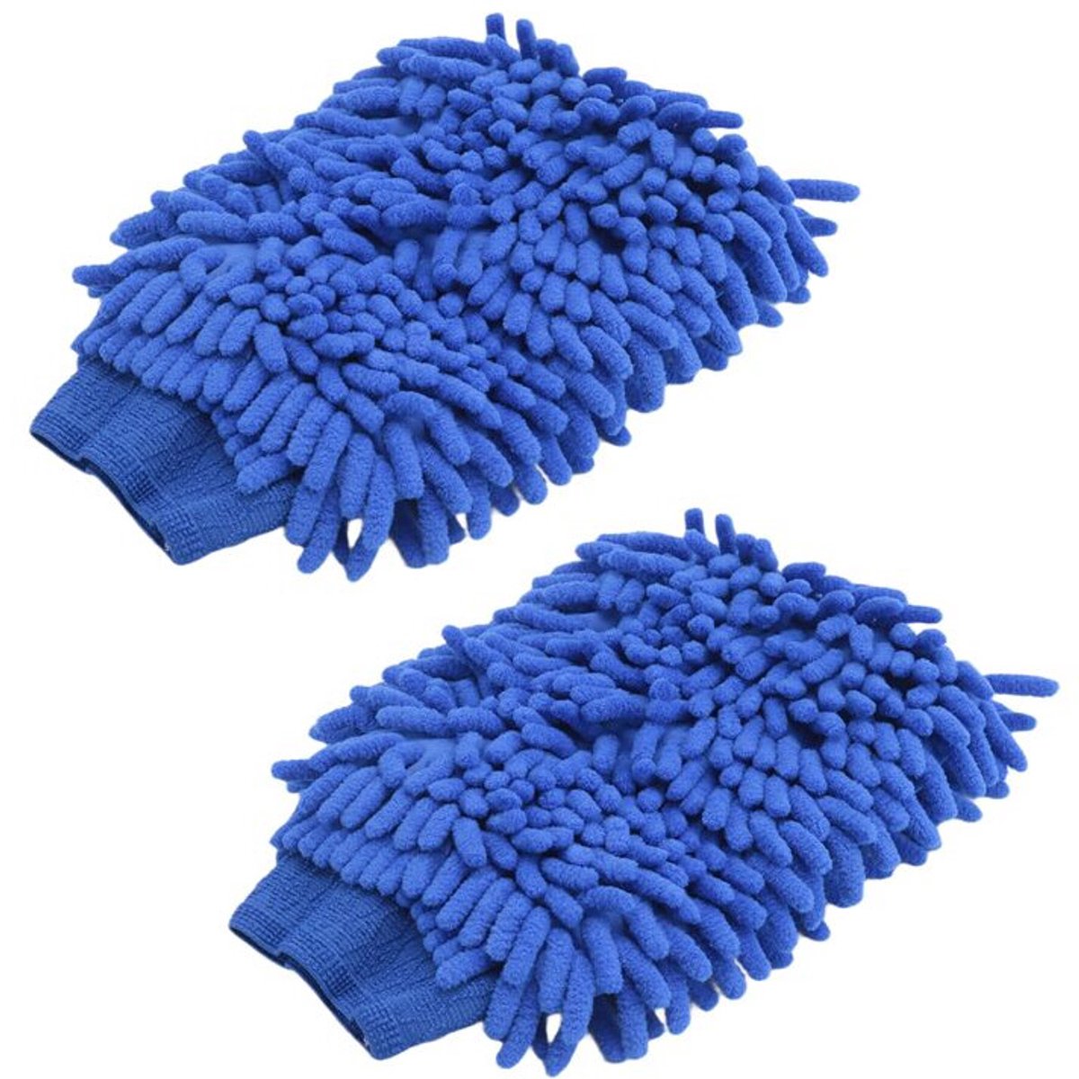 Twee paar superabsorberende microvezel chenille autowas- en poetshandschoenen (blauw).