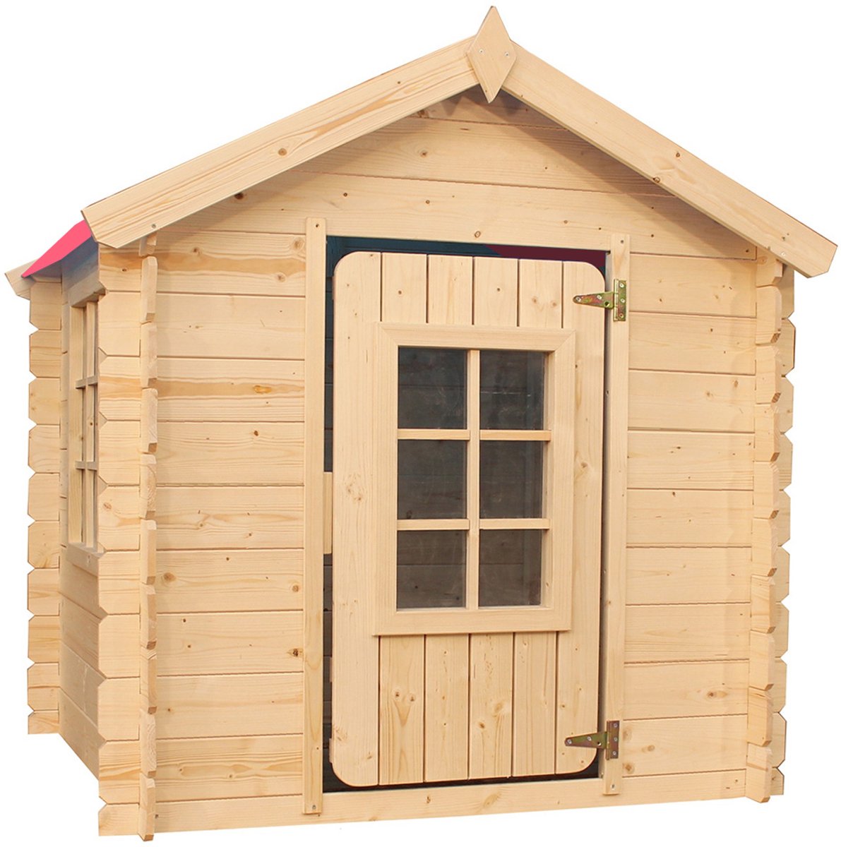 Timbela M570R-1 - Speelhuis - 1 m² - 111x114xH121 cm - Houten kinderhuis zonder vloer met rood dak