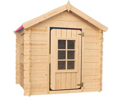 Timbela M570R-1 - Speelhuis - 1 m² - 111x114xH121 cm - Houten kinderhuis zonder vloer met rood dak
