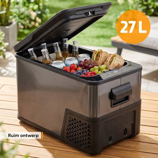 TZS First Austria Compressor Koelbox - 27L - Koelt tot -20°C - AC/DC 12V 24V 230V - Anti-Vingerafdruk Dark Steel - 3-Traps Accubeveiliging van TZS First Austria — afbeelding 4