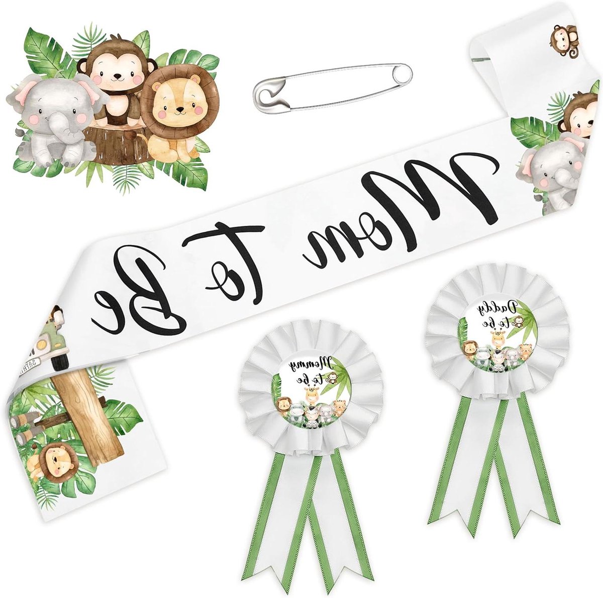 Sjaal en Broches - Aanstaande Ouders - Babyshower Vieren - Dierenprint Thema - 160 cm Sjaal - Jungle Safari