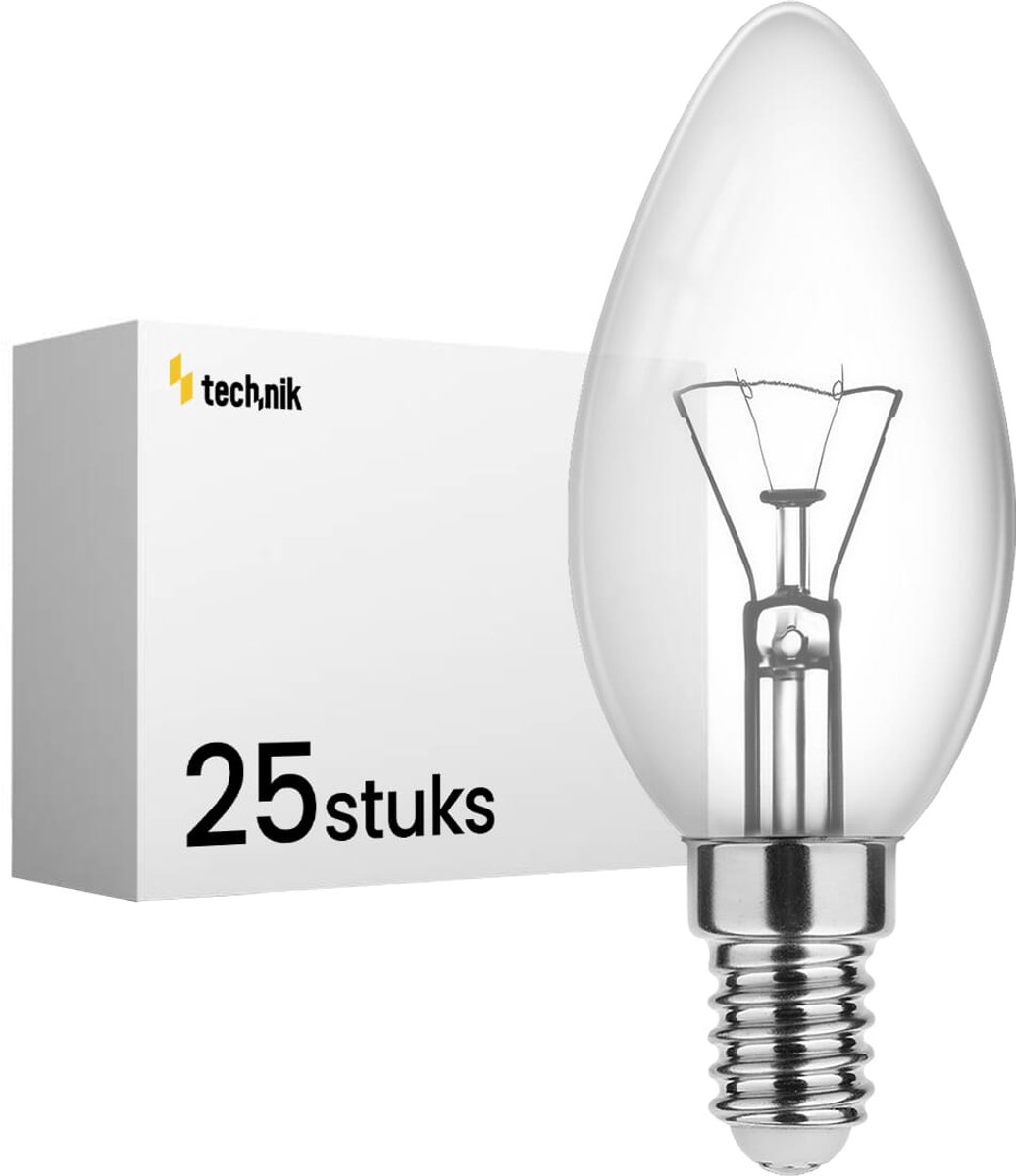 Technik E14 Gloeilamp 25W - 160lm - 2700K - Extra Warm Wit - Kaarslamp B35 - 25 stuks
