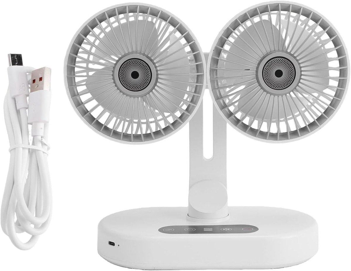 Bureauventilator Dubbele Kop - Ventilator met timer - Persoonlijke koeling - Fluisterstille werking - 25.5W x 26.5D cm - Wit
