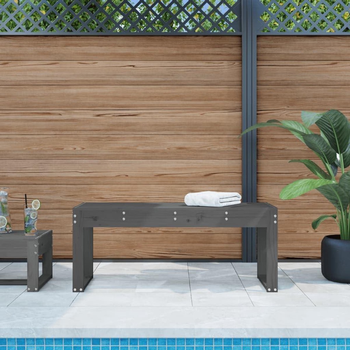 Houten Tuinbank - Buitenbank - Ontspannen Buiten - Massief Grenenhout - 110 cm - Grijs