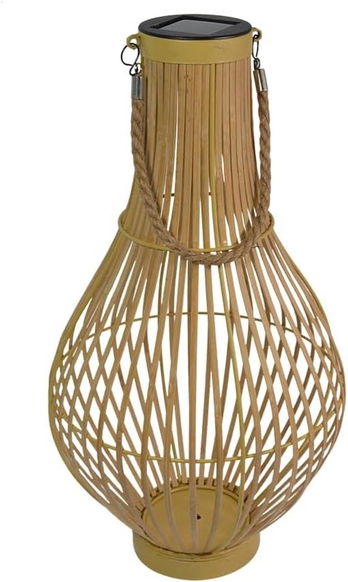 Solar lantaarn - Buitenlamp bamboe - Terras verfraaien - Amorf zonnepaneel - 48 cm hoog - 