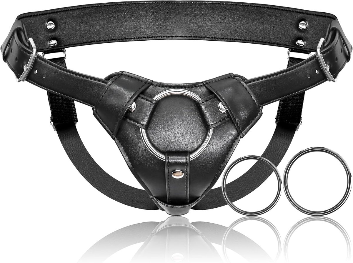 Daity Strap-on Dildo Harnas – Seksspeelgoed voor Volwassenen – Pegging Dildo – Verstelbare Riem voor Taille en Dij van Zacht Nylon en Vegan Leer, met 2 Formaten Metalen O-ringen – Geschikt voor Vaginale en Anale Seks – Zwart