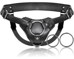 Daity Strap-on Dildo Harnas – Seksspeelgoed voor Volwassenen – Pegging Dildo – Verstelbare Riem voor Taille en Dij van Zacht Nylon en Vegan Leer, met 2 Formaten Metalen O-ringen – Geschikt voor Vaginale en Anale Seks – Zwart