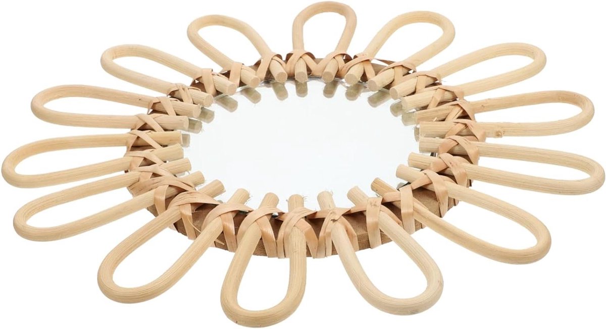 Wandspiegel - Rieten spiegel - Make-up aanbrengen - Handgeweven ontwerp - 31 cm diameter - Multicolor