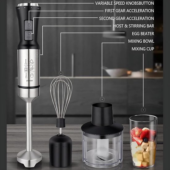 Staafmixer Set - Keukenmixer - Maaltijden Bereiden - 4-in-1 Functionaliteit - 700 ml Cup - Roestvrij staal — afbeelding 3