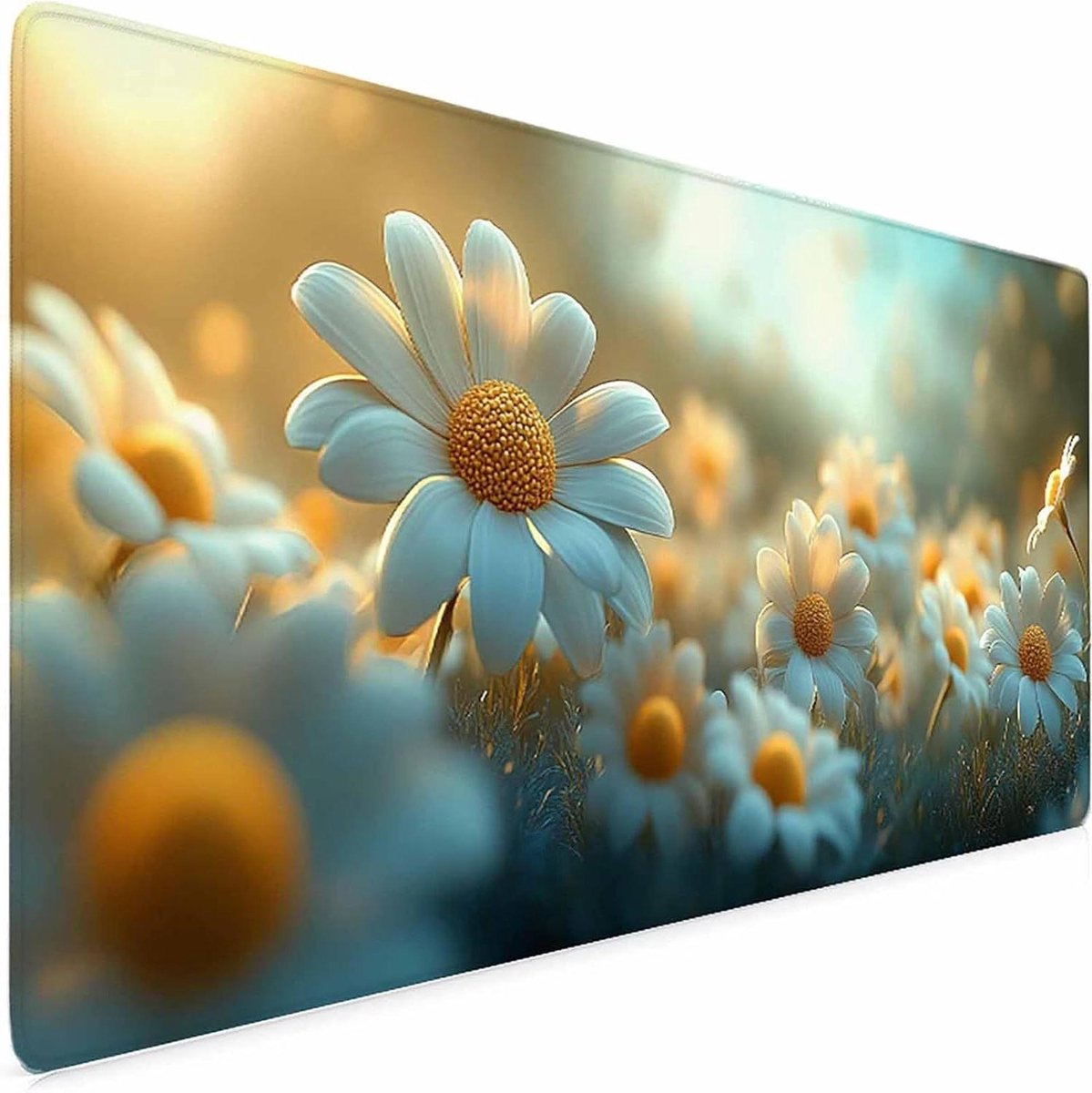 XXL Muismat - Bureauonderlegger - Gaming en Kantoor - Waterdicht Bloemen Design - 100x50 cm - Wit