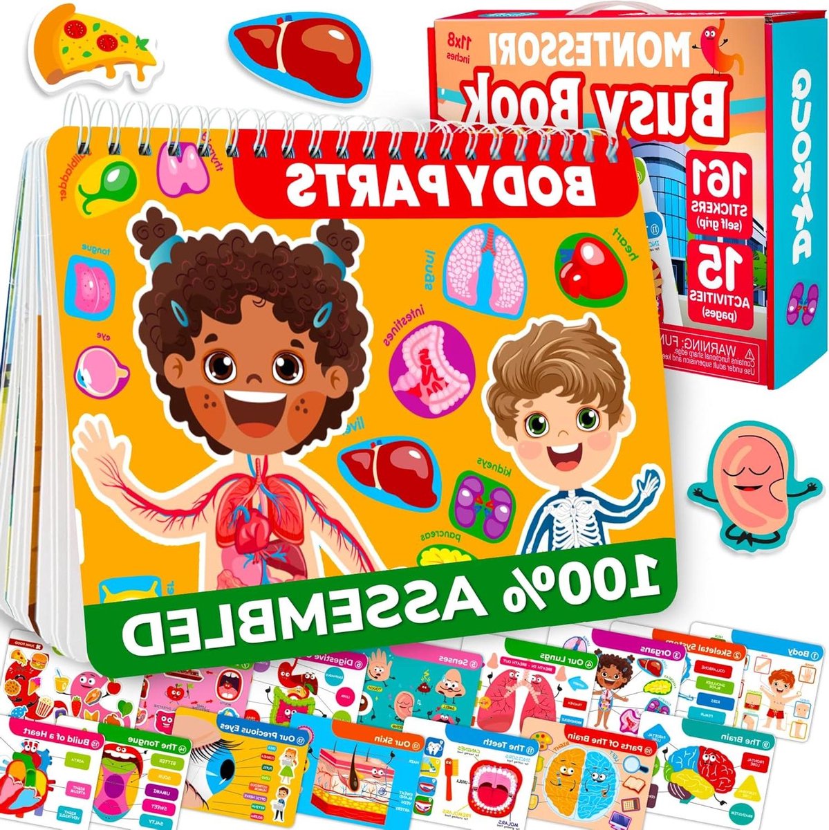 Montessori Werkboek - Activiteitenboek Kinderen - Leren Lichaam - Volledig Voorgemonteerd - 28 x 20 cm - Lichaamsdelen