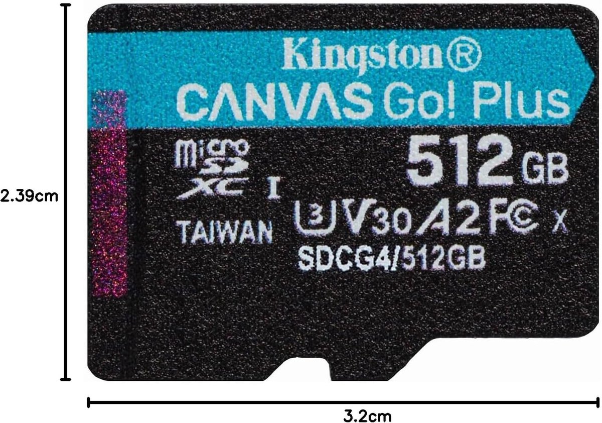 Micro SD Kaart 512GB - A1, 500/100 Mb/s - Zwart thumbnail 6