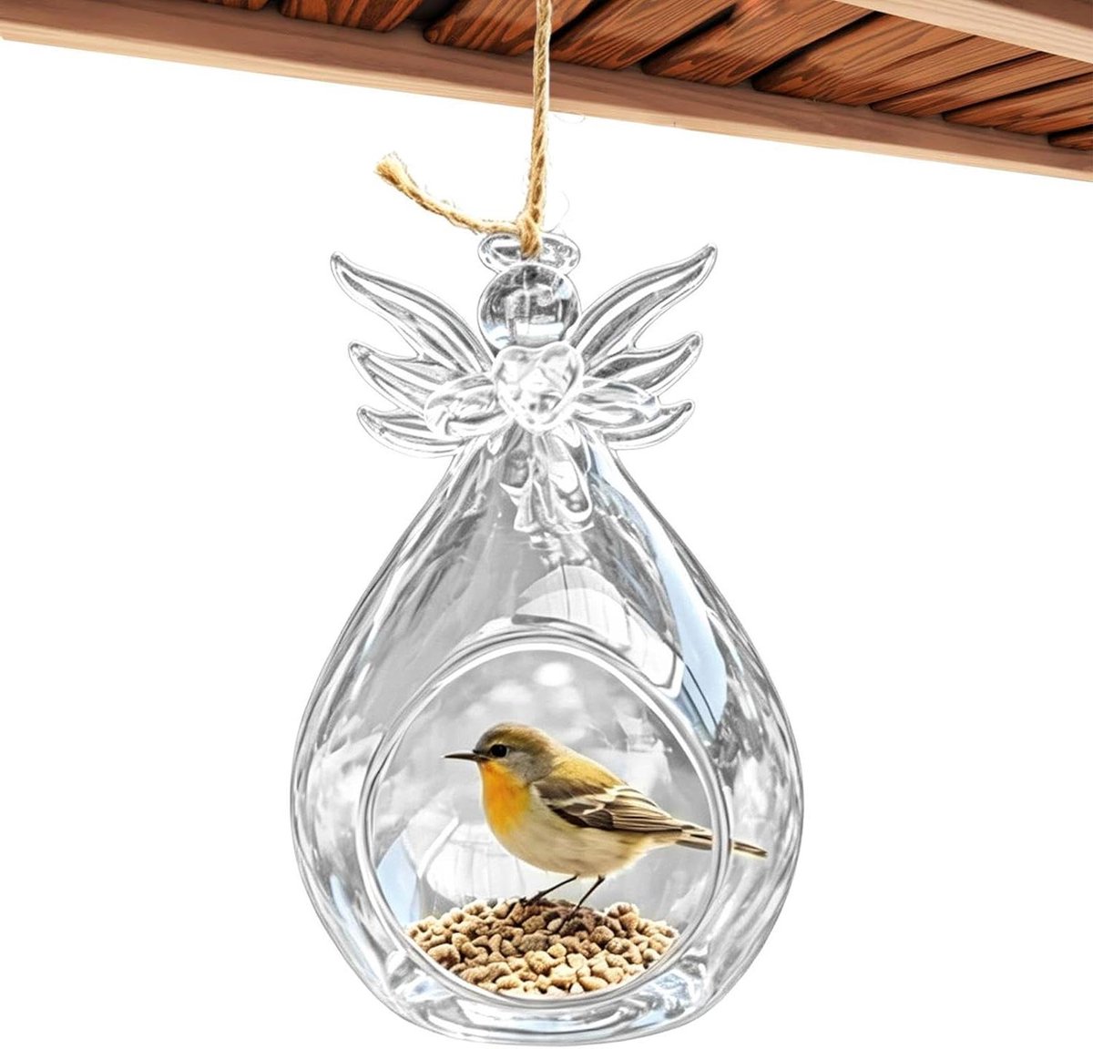 Glazen Vogelvoeder - Decoratieve Engel - Vogels Voeren - Kolibrievriendelijk Ontwerp - 12x8 cm - Transparant