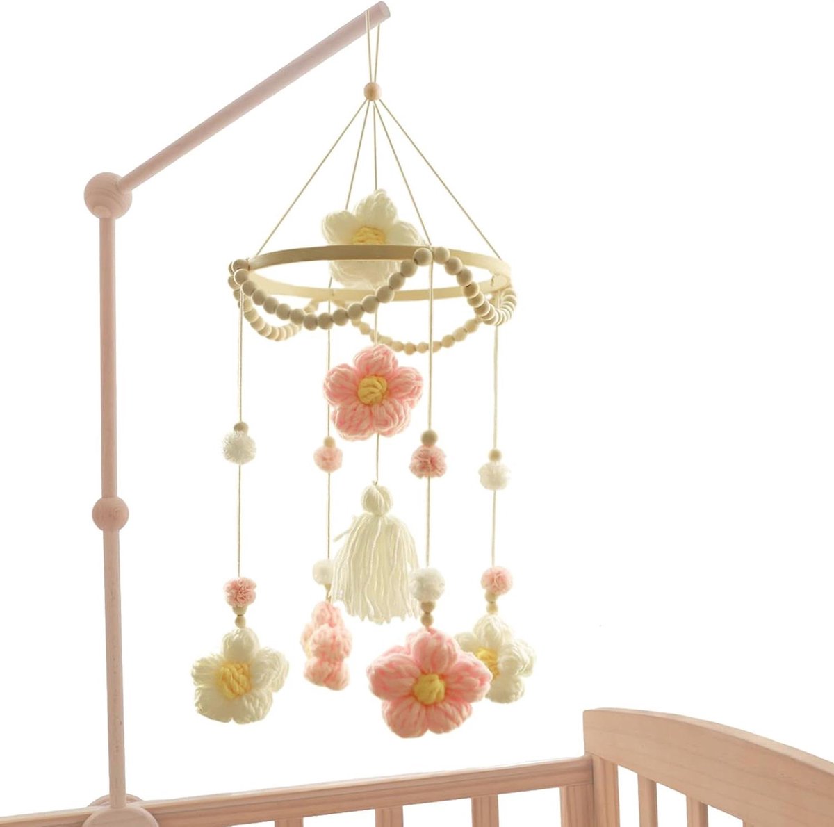 Baby Mobiel - Wieg Speelgoed - Babykamer Decoratie - Gevlochten Elegantie - 20 cm Hoog - Naturel