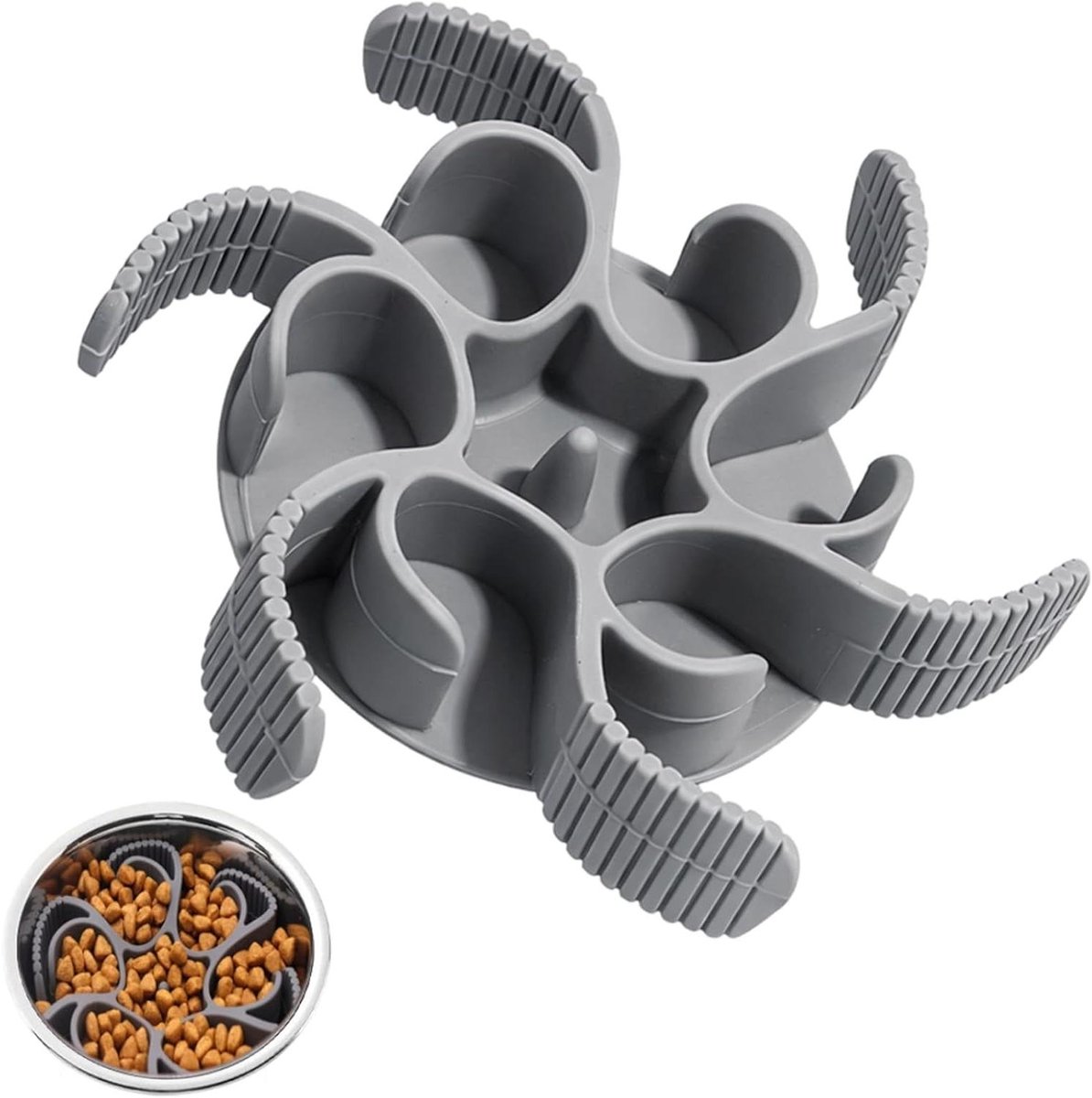 Hondenbak inzet - Anti-schrokbak - Langzamer eten - Met zuignappen - 11x11x3.5 cm - Grijs