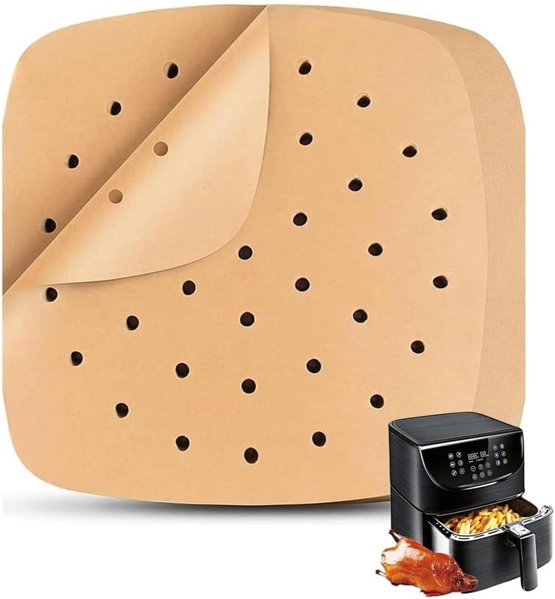 Bakpapier Vellen - Airfryer Liners - Gemakkelijk Bakken - Antiaanbaklaag - 100 Stuks - Bruin