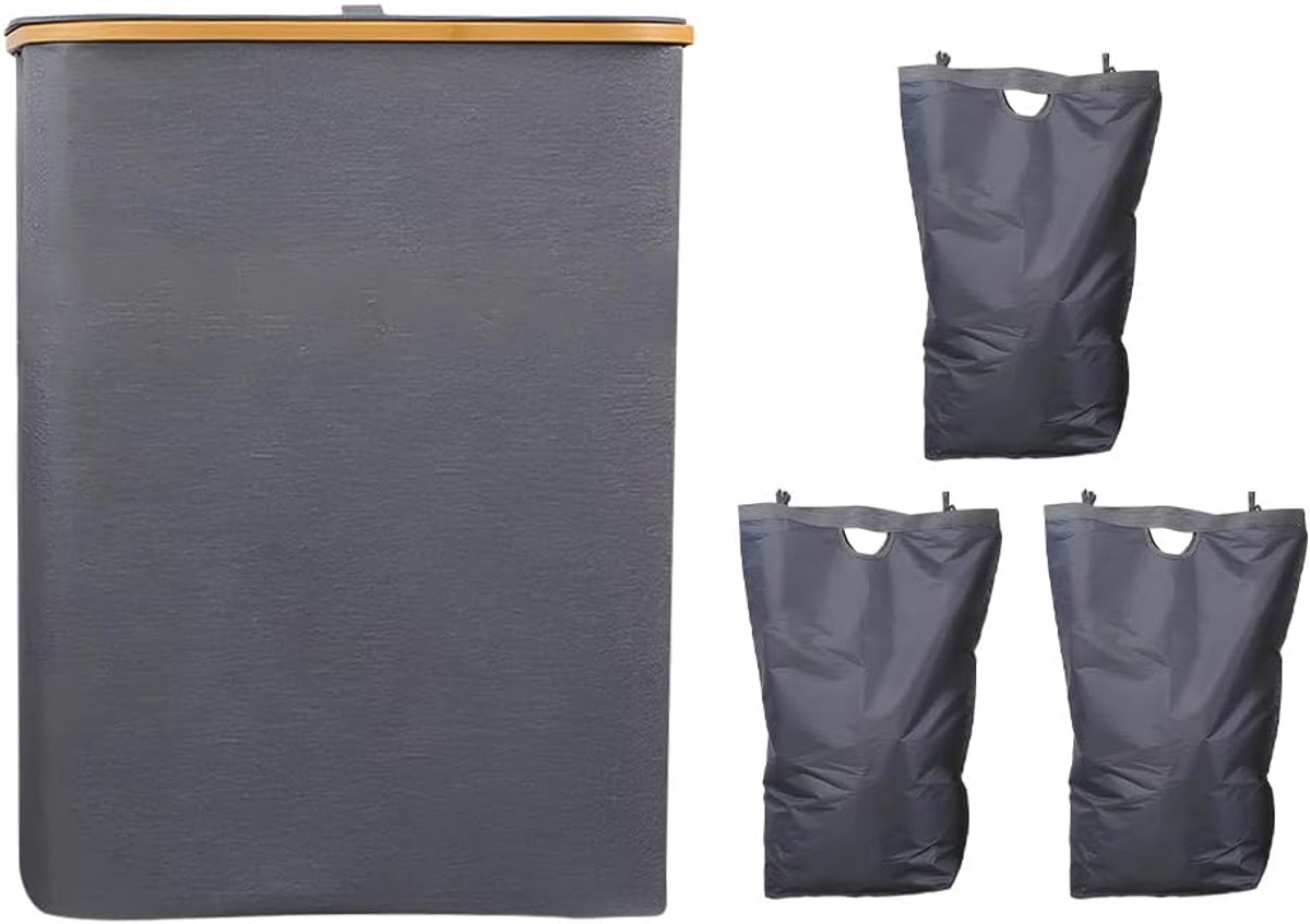 Wasmand met Deksel Kleding Opberger Ruimte Besparen 3 Verdelers 160 Liter Grijs