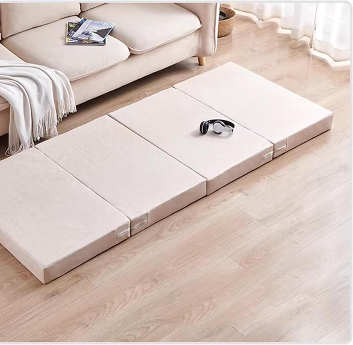 Vouwmatras - Gastenbed Vloer - Comfortabel Slapen - Wasbare Hoes - 200x120x5cm - Beige