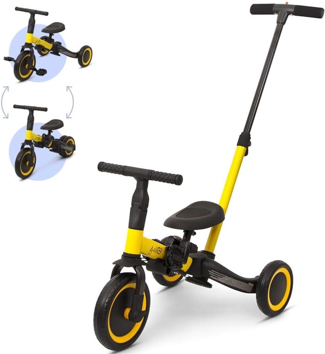 Kinderfiets 4-in-1 Loopfiets Driewieler Actief Spelen Groei Met Kind Mee 64 cm Lengte Geel