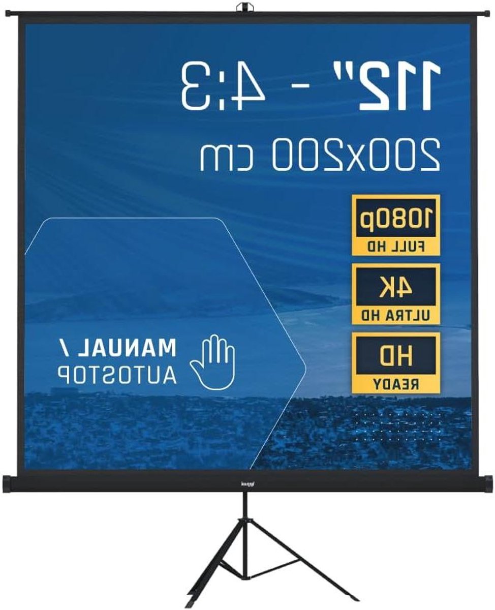 Projectiescherm met statief - Wandscherm projectie - Presentaties en films - Handmatig oprolbaar - 200 x 200 cm - Wit
