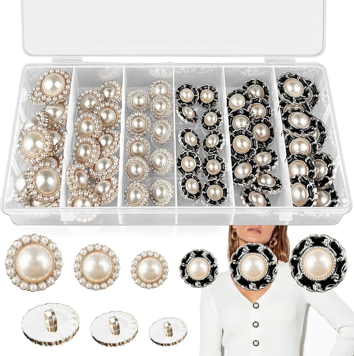 Set van 60 Nepparelsluitingen, Plastic Knopen voor Kleding, Vintage Knopen voor Shirts, Jassen, Sweaters, Tassen en DIY Creaties (18mm, 21mm, 25mm)